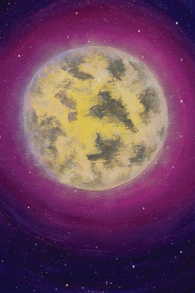 Valery Rybakow: Big Moon In Pink Purple Starry Sky by Valery Rybakow