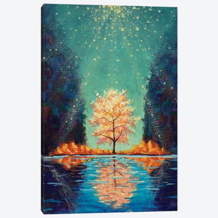 Shining Flowering Tree Among Mountains Reflected In Water Canvas Print #VRY1083} by Valery Rybakow Canvas Art Print