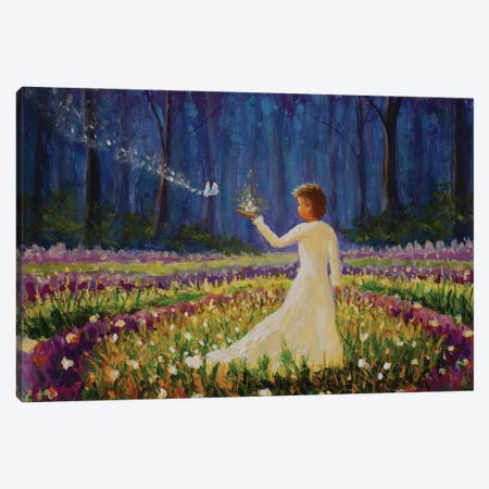 Girl With Butterfly In Magical Forest Canvas Print #VRY1089} by Valery Rybakow Canvas Print