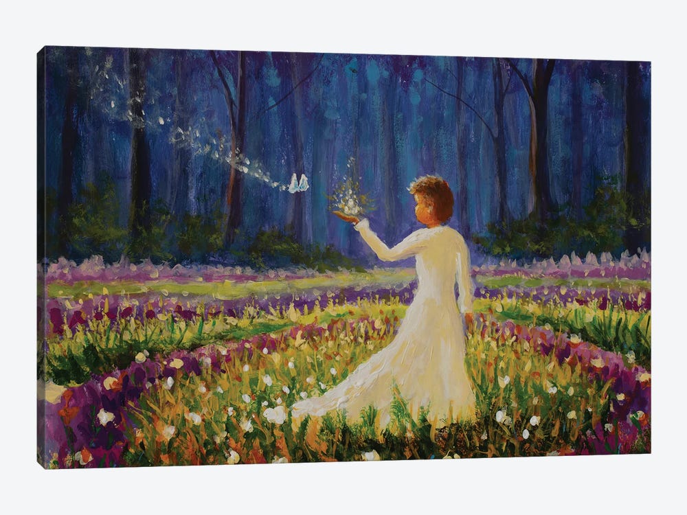 Girl With Butterfly In Magical Forest by Valery Rybakow 1-piece Canvas Print