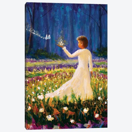 Girl With Butterfly In Magical Forest II Canvas Print #VRY1090} by Valery Rybakow Canvas Artwork
