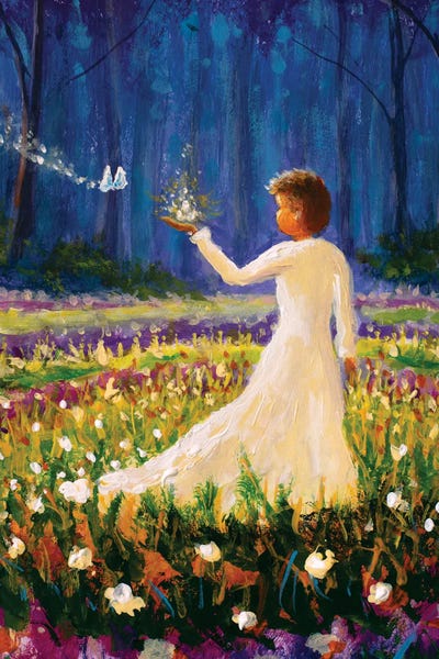 Valery Rybakow: Girl With Butterfly In Magical Forest II by Valery Rybakow