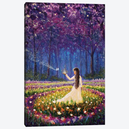 Girl With Butterfly In Magical Forest III Canvas Print #VRY1095} by Valery Rybakow Canvas Art Print