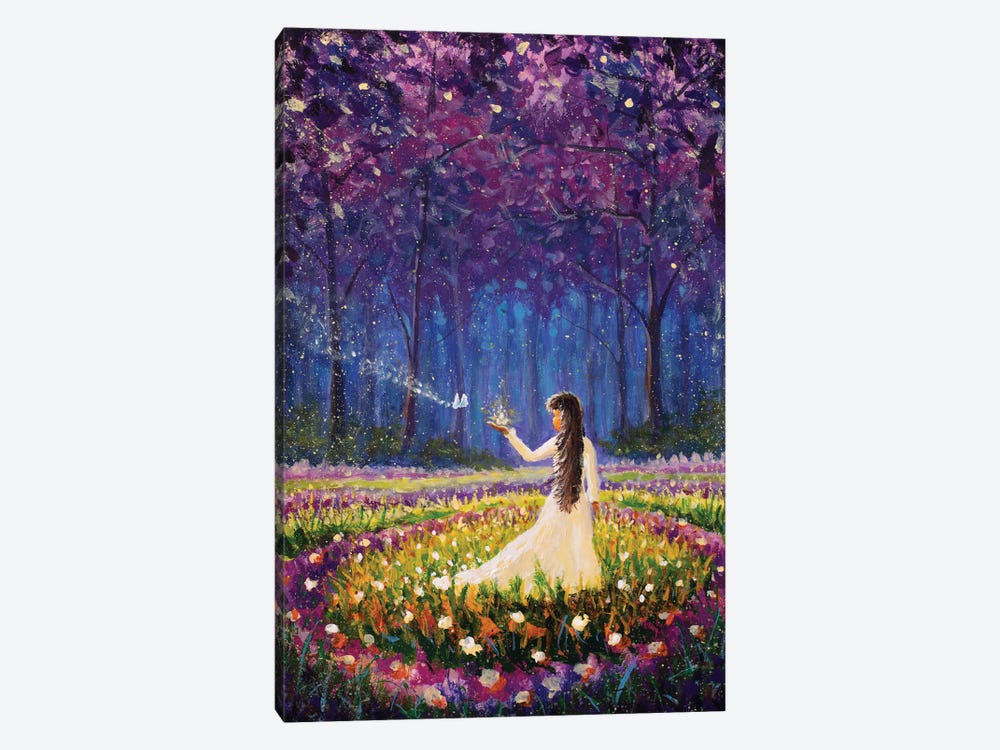 Girl With Butterfly In Magical Forest III by Valery Rybakow 1-piece Canvas Wall Art