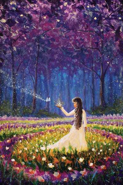 Valery Rybakow: Girl With Butterfly In Magical Forest III by Valery Rybakow