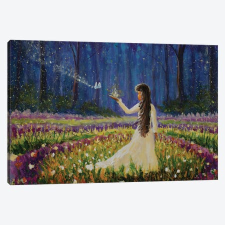 Girl With Butterfly In Magical Forest IV Canvas Print #VRY1098} by Valery Rybakow Canvas Wall Art