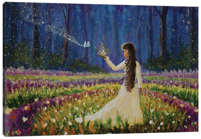 Girl With Butterfly In Magical Forest IV Canvas Art Print - Valery Rybakow