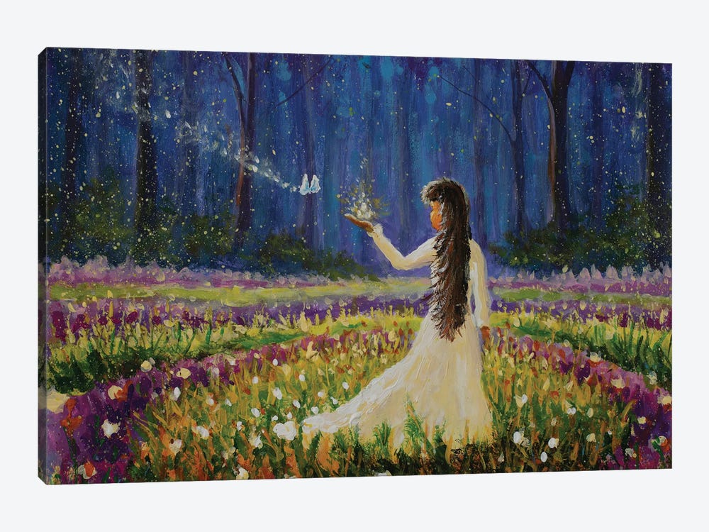 Girl With Butterfly In Magical Forest IV by Valery Rybakow 1-piece Canvas Art Print
