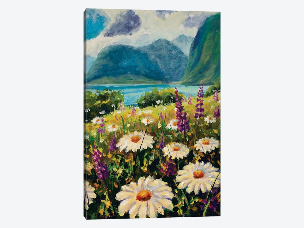 Daisies And Purple Pink Flowers Sunny Landscape by Valery Rybakow 1-piece Art Print