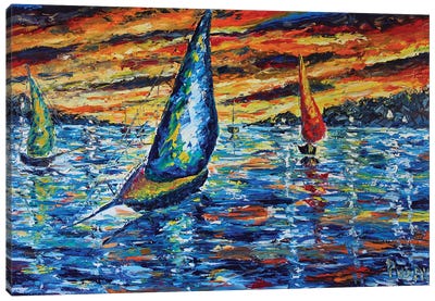 Boats At Sunset Canvas Art Print - Valery Rybakow
