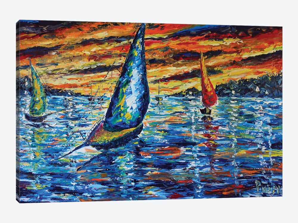 Boats At Sunset by Valery Rybakow 1-piece Canvas Wall Art