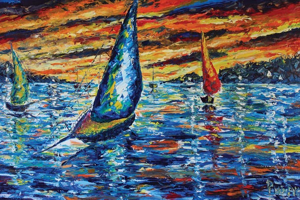 Valery Rybakow: Boats At Sunset by Valery Rybakow