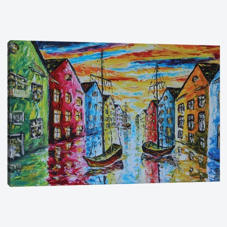 Boats In Colorful Venice Canvas Print #VRY1111} by Valery Rybakow Canvas Art Print