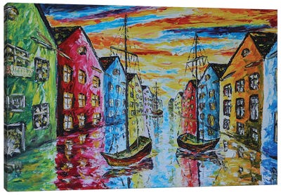 Boats In Colorful Venice Canvas Art Print - Valery Rybakow