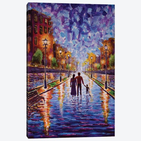 A Family Walking Through An Old Night City With Beautiful Lanterns Canvas Print #VRY1125} by Valery Rybakow Canvas Print