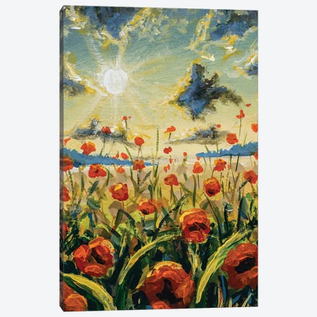 A Field Of Red Poppies At Sunrise And Sunset Wildflower Canvas Print #VRY1131} by Valery Rybakow Art Print