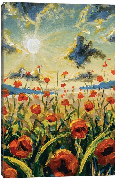 A Field Of Red Poppies At Sunrise And Sunset Wildflower Canvas Art Print - Valery Rybakow
