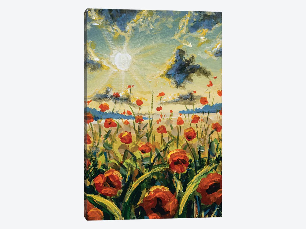 A Field Of Red Poppies At Sunrise And Sunset Wildflower by Valery Rybakow 1-piece Canvas Art Print