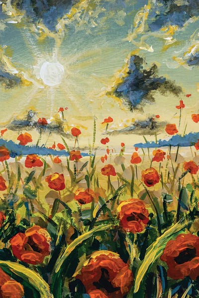 Valery Rybakow: A Field Of Red Poppies At Sunrise And Sunset Wildflower by Valery Rybakow