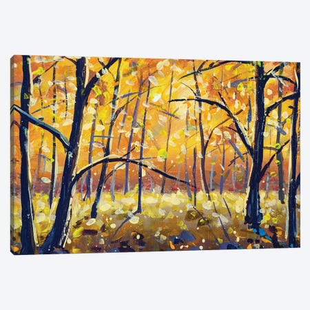 Sunny Autumn Gold Forest Trees In Orange Wood Canvas Print #VRY1134} by Valery Rybakow Canvas Artwork