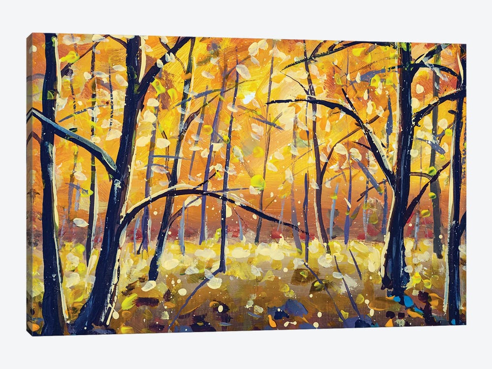 Sunny Autumn Gold Forest Trees In Orange Wood by Valery Rybakow 1-piece Canvas Art