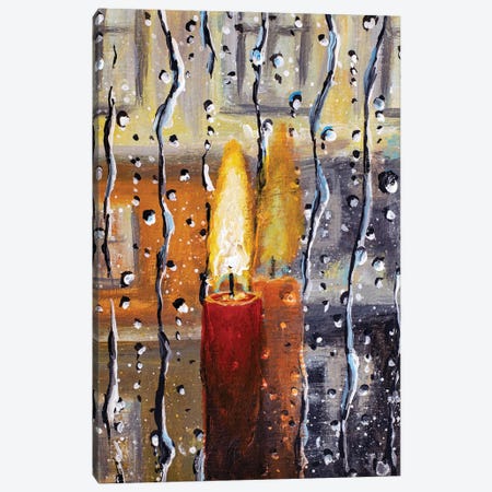 Burning Candle At The Rainy Window Canvas Print #VRY1141} by Valery Rybakow Canvas Wall Art