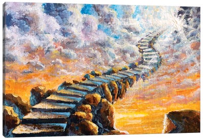 Painting Stairs Road To Heaven Clouds Paradise Canvas Art Print - Valery Rybakow