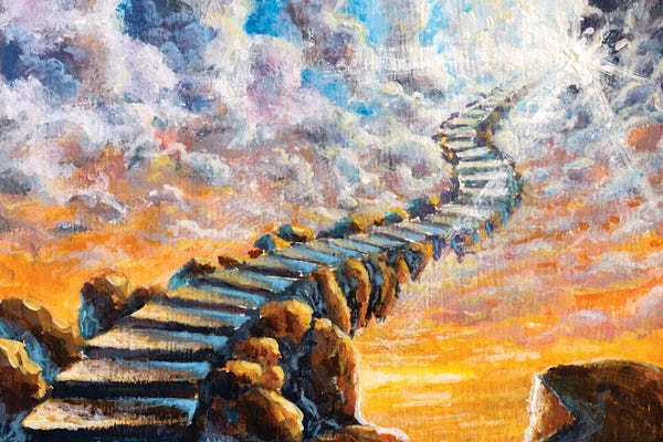Painting Stairs Road To Heaven Clouds Paradise