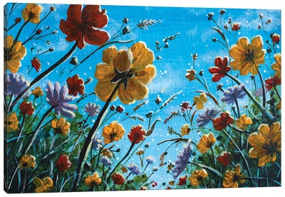 Wildflowers Beautiful Field Flowers Landscape Flower Meadow Oil Canvas Art Print - Valery Rybakow