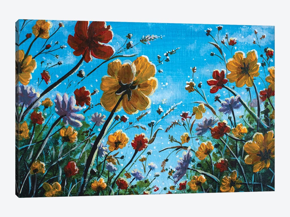 Wildflowers Beautiful Field Flowers Landscape Flower Meadow Oil by Valery Rybakow 1-piece Art Print