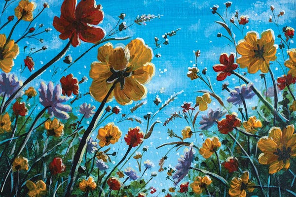 Wildflowers: Wildflowers Beautiful Field Flowers Landscape Flower Meadow Oil by Valery Rybakow