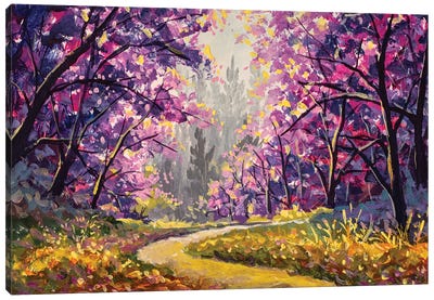 Road Way Through Blooming Sakura Park Forest Avenue Canvas Art Print - Valery Rybakow