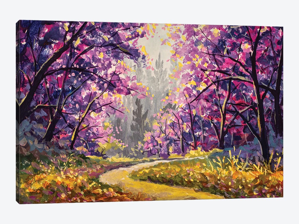 Road Way Through Blooming Sakura Park Forest Avenue by Valery Rybakow 1-piece Canvas Print