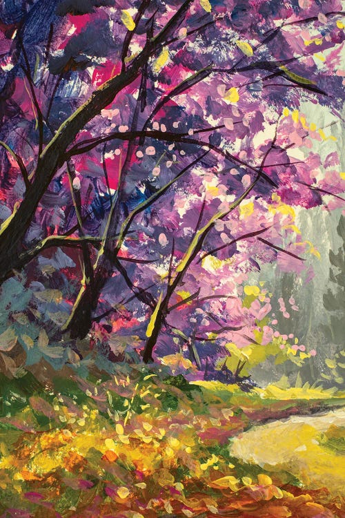 Blooming Park Painting With Acrylic.