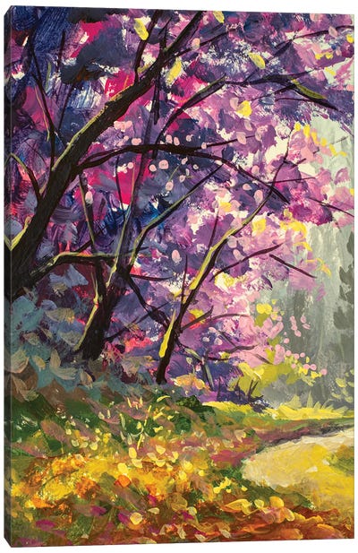 Blooming Park Painting With Acrylic. Canvas Art Print - Cherry Blossom Art