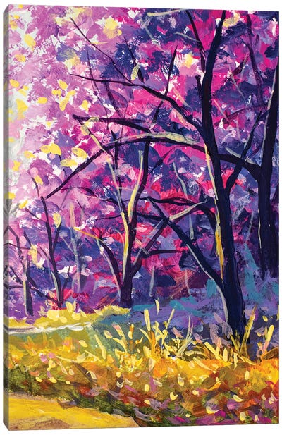 Purple Cherry Blossom Trees Vertical Landscape Canvas Art Print - Valery Rybakow