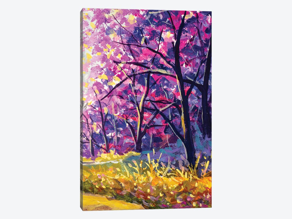 Purple Cherry Blossom Trees Vertical Landscape by Valery Rybakow 1-piece Canvas Artwork