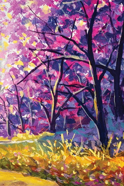 Cherry Blossoms: Purple Cherry Blossom Trees Vertical Landscape by Valery Rybakow