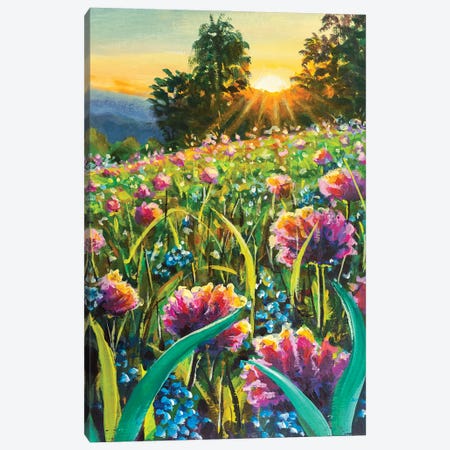 Sunset Over Flower Field Canvas Print #VRY1196} by Valery Rybakow Canvas Wall Art