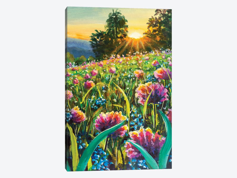 Sunset Over Flower Field by Valery Rybakow 1-piece Canvas Art