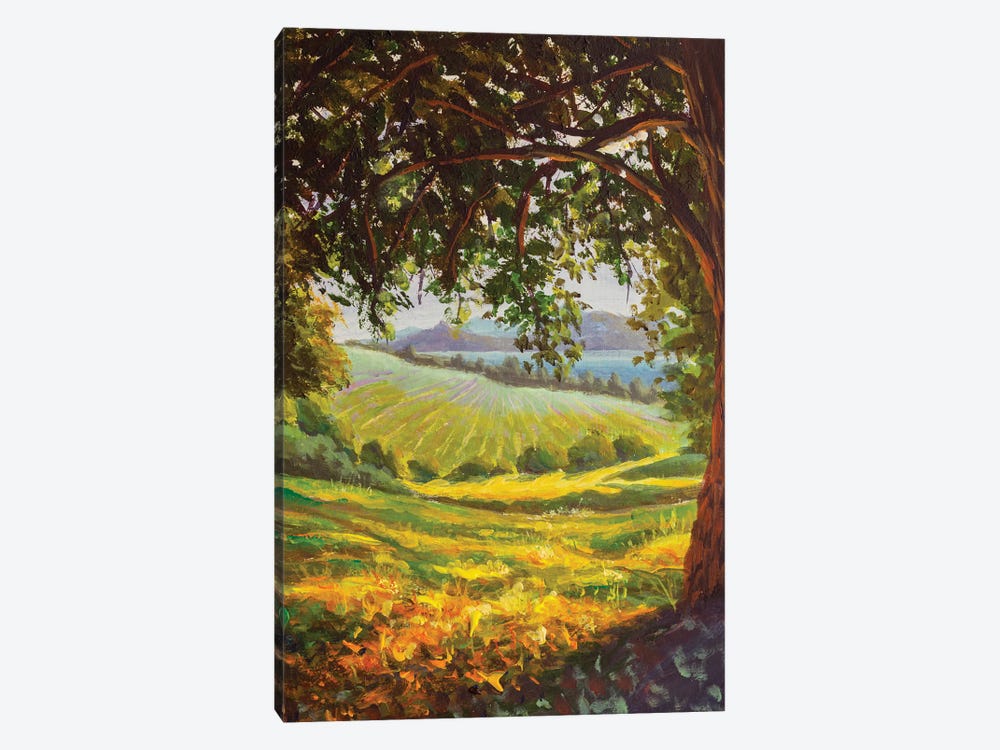Paining Sunny Distant Meadows And Large Oak Tree by Valery Rybakow 1-piece Canvas Art