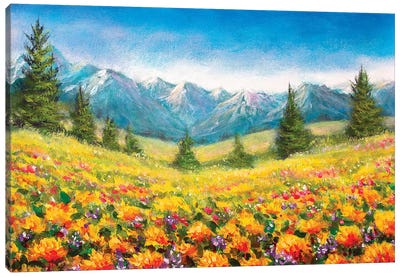 Yellow Flowers In The Mountains Canvas Art Print - Wildflowers