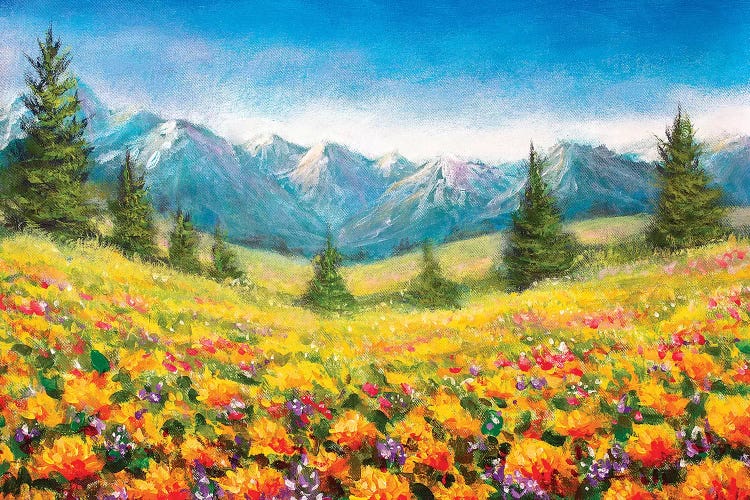 The mountains Miniature oil painting Painting to order Flowers Pink landscape Original painting