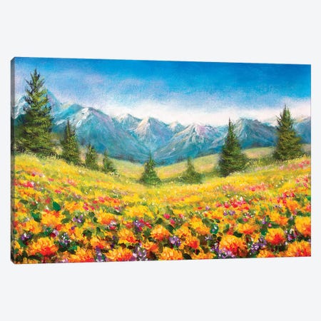 Yellow Flowers In The Mountains Canvas Print #VRY119} by Valery Rybakow Canvas Wall Art