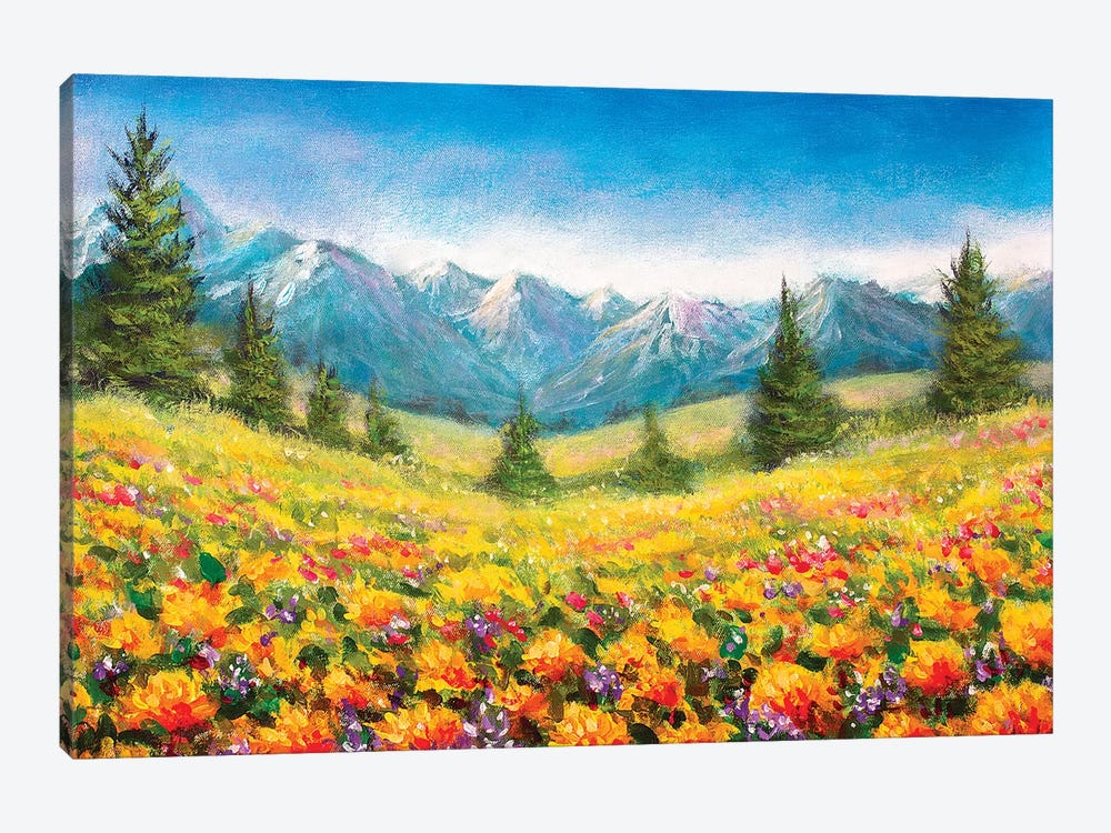 Japanese Flowers Mountain Painting Landscape Art Large Poster & Canvas Pictures 