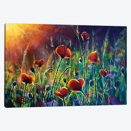 Red Poppies In The Rays Flowers Painting Canvas Print #VRY1209} by Valery Rybakow Art Print