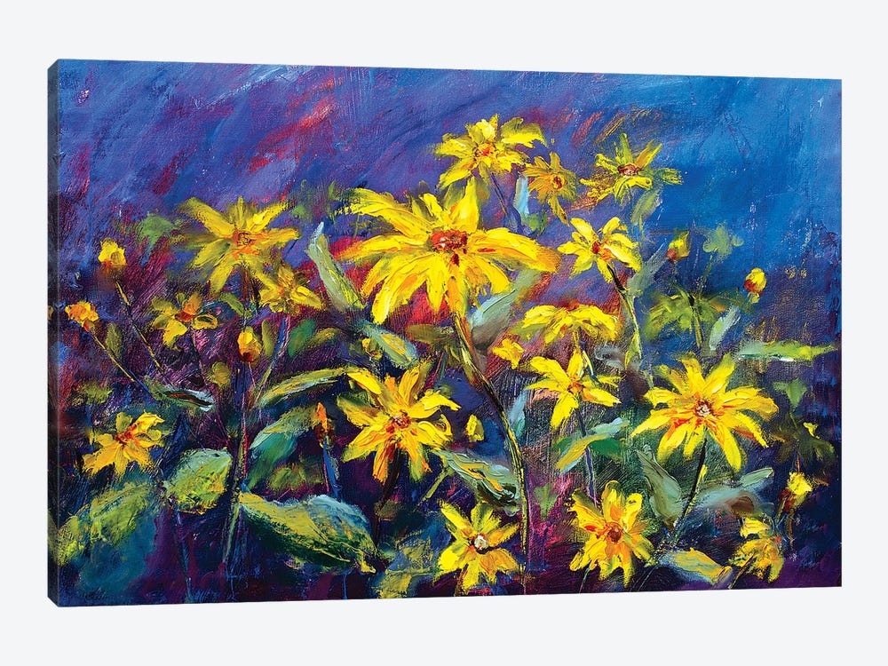 Yellow Flowers On Blue by Valery Rybakow 1-piece Art Print