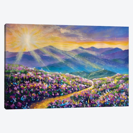 Painting Road Road In The Mountains Among Beautiful Fields Of Wildflowers Vivid Landscape Canvas Print #VRY1211} by Valery Rybakow Canvas Wall Art