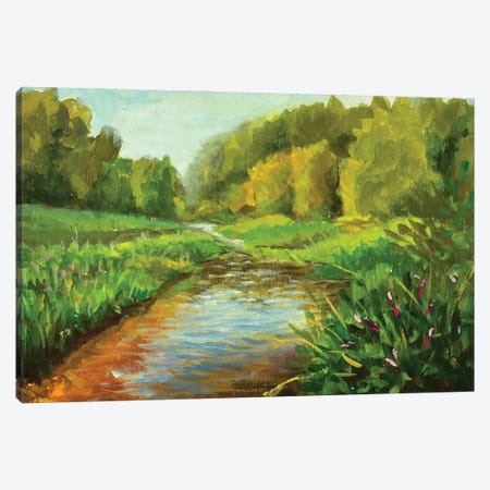 Painting River And Bushes Along The Banks Canvas Print #VRY1235} by Valery Rybakow Canvas Art Print
