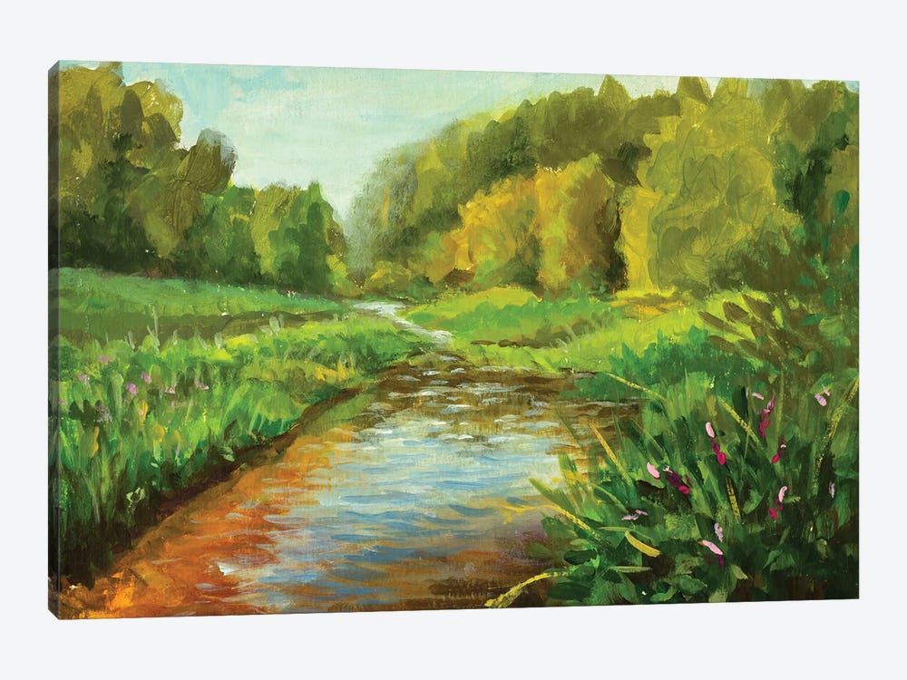 Painting River And Bushes Along The Banks by Valery Rybakow 1-piece Canvas Print